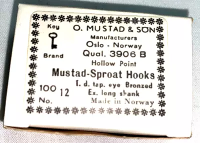 Vintage Mustad Fish Hooks Sproat XL 3906B Sz 12 Qty 100 New In Box • $26.49