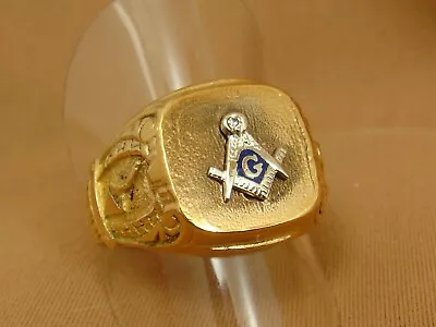 Men's Masonic Freemason Ring With Diamond 10K And 14K - Size 10.75 - Mens • $649