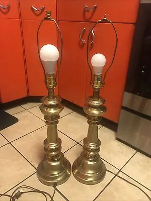 Pair Of Vintage MCM Heavy Brass Stiffel Style Trophy Urn Lamps • $65