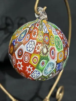 Vtg Glass Of Venice Blown Glass Christmas Ornament - Gold Millefiori Round 3” • $80