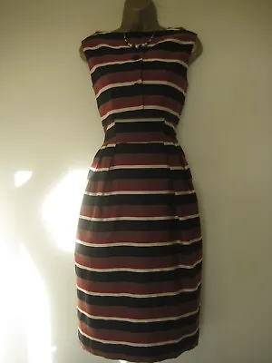 TOAST Brown Black Beige Striped Dress And Waistcoat Size 10 • £49.99