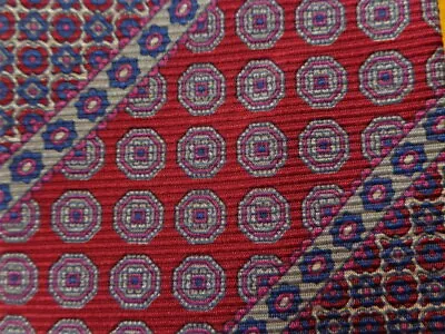 Vintage Daks ~ Mens Silk Dress Shirt Suit Tie ~ Red Gray Stripe Geometric • $19.99