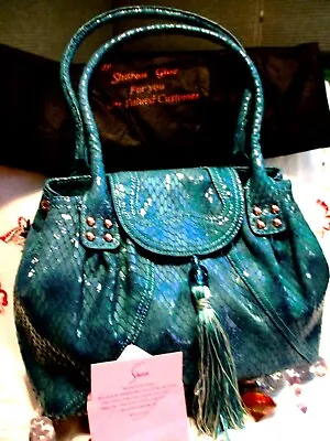  La Gioe Di Toscana By Sharon Gioe Handbag Teal Reptile Leather NEW W/Dust Bag • $179.95
