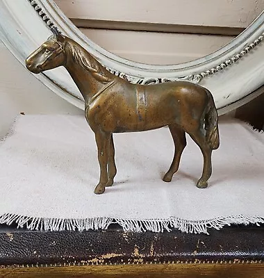 Vtg Brass Metal Horse Statue Solid 5.5” Derby Racing Figurine W Tack Patina • $28.95