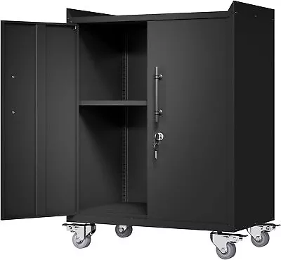 Metal Storage Cabinet Lockable Garage Cabinet With Doors Rolling Tool Storage • $149.49