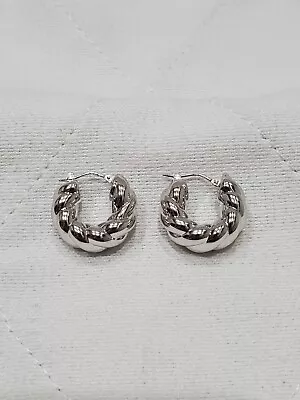 14K Milor Italy White Gold Round Twist Hoop Earrings 8.1 Grams  • $66