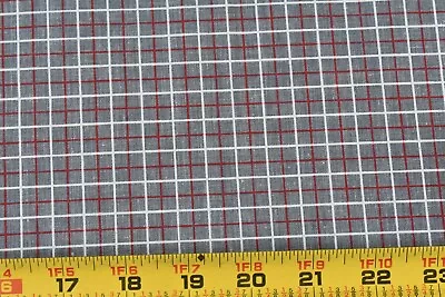 By 1/2 Yd Vintage Burgundy & White Plaid On Gray Cotton Shirting P4213 • $4.75