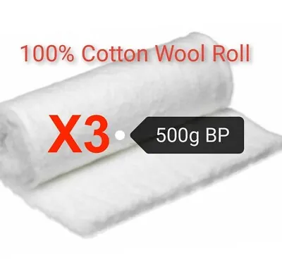 Cotton Wool Roll 500g X 3 Sealed Roll Crafts Facial Body Medical • £27.99