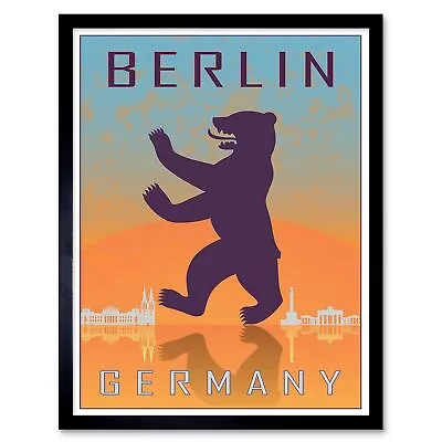Travel Tourism Berlin Germany Heraldic Rampant Bear Coat Arms Framed Art Print • £26.99