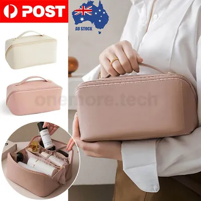 $15.96 • Buy Large Capacity Travel Cosmetic Bag Makeup Organizer With Brushes Slots Dividers
