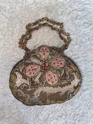 Vintage Mary Frances Beaded Floral Purse Hard Shell Minaudiere • $99.99