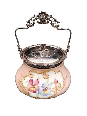 Pairpoint Mt. Washington Victorian Art Glass Biscuit Jar Pansy Design • $199