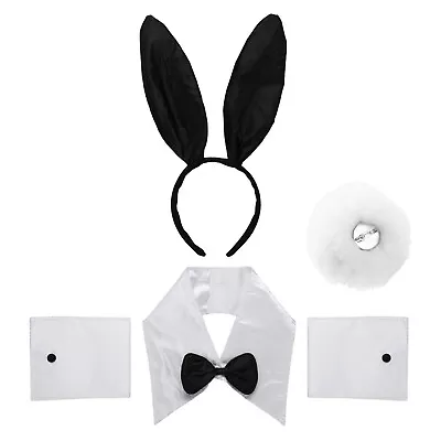 Bunny Costume Accessories Set Rabbit Ears Headband Collar Cuffs Plush TailPin • $8.50