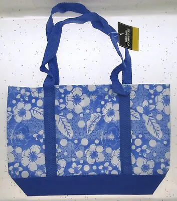 Floral Tote Bag ~ Reusable Eco Bags Grocery Beach ~ Blue • $8.64