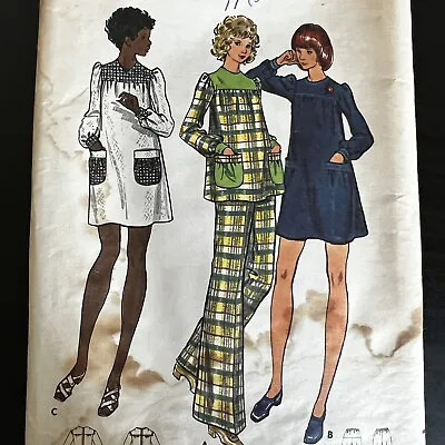 Vintage 1970s Butterick 6959 Maternity Dress Tunic + Pants Sewing Pattern 14 CUT • $6