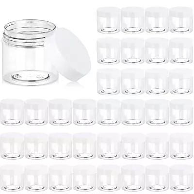 36 Pack 2 OZ Plastic Jars Round Clear Cosmetic Container Jars With White Lids • $25.90