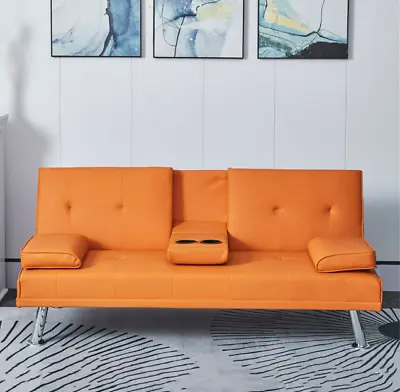 Convertible Futon Sofa Bed Sleeper Sofa Adjustable Couch Orange Leather Apt New • $279.99