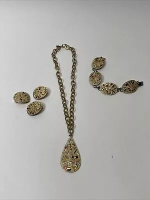 Vintage Sarah Coventry Sultana 1959 Bracelet Pendant & Clip Earrings Set • $65