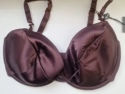 Gossard Superboost Satin Multiway Plunge Bra 4621 Chocolate 32f • £15