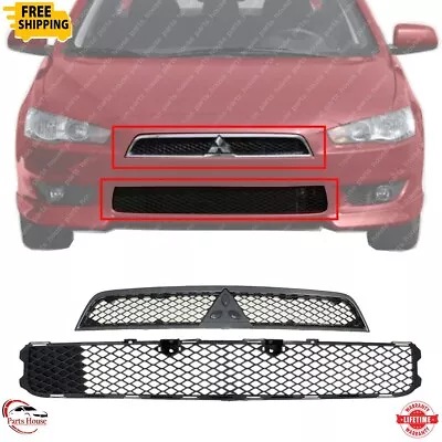 For 2008-2015 Mitsubishi Lancer Front Bumper Upper Lower Grille Black Set Of 2 • $95.40