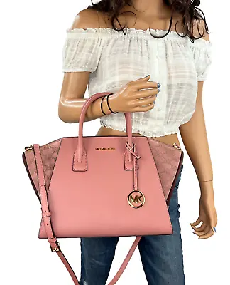 Michael Kors Avril Large Top Zip Satchel Shoulder PVC Bag MK Pink Rose • $165