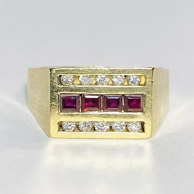 GG Certified 14K Yellow Gold 0.92ctw Ruby 0.30ctw Diamond Size 12.5 Ring 8.8g • $1580