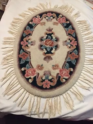 Vintage Oval Throw Flower Rug With Fringe Plush Thick Farmhouse Cottage  24 X36  • $39.99