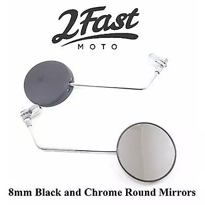 8mm Stem Round Mirror Pair With Handlebar Mounts For Motorcycles 20-64510 • $23.49