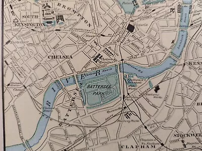 Vintage 1904 LONDON ENGLAND Map 11 X14  ~ Old Antique Original BATTERSEA CHELSEA • $45.06