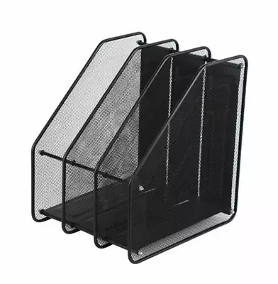 3 Part A4 Black Metal Mesh Magazine Office File Document Storage Organizer Rack • £10.99