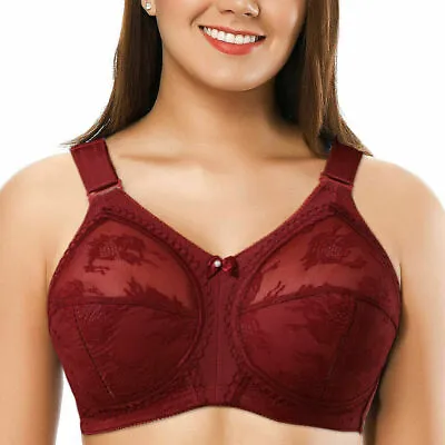 UK Ladies Firm Control Lace Non Wired Full Coverage Minimiser Bra Plus Size BCDE • £11.98