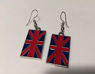 Union Jack GB Flag Enamel Tibetan Silver Earrings • £1.99