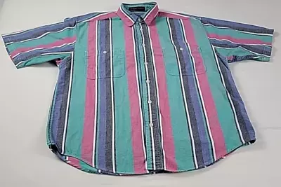 Vintage Eddie Bauer Shirt Mens L  Striped Northwest Chambray Button Up Cotton • $24.97