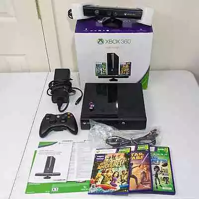 Xbox 360 E 4GB Kinect Bundle Boxed W/ 3 Games OEM Controller Cords 4GB USB Stick • $124.99