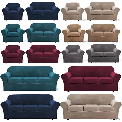 $32.99 • Buy Stretch Velvet Plush Sofa Covers Couch Chair Slipcover Protector + Cushion Cover