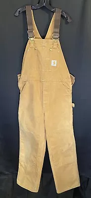 Vintage 80s Carhartt Brown Bib Overalls 6FB Double Knee Work US Union Made 36x30 • $69.99