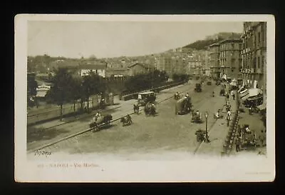 1900s Via Marina Horse-Drawn Tram Wagons Naples Napoli Italy Campania Co PC • $5.32