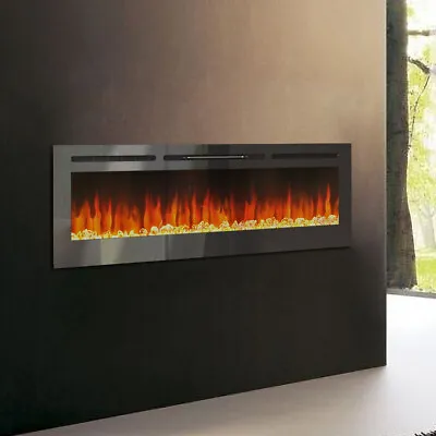 50inch Mirrored Fireplace Wall Mounted Inset Electric Fire 12 Color LED Flames • £239.99