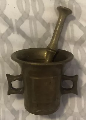 Antique Mini Brass Apothecary Motar Pestle Pharmaceutical Grinder Spices • $26.98