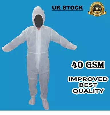 £3.99 • Buy UK Disposable Coveralls White Hood Boiler Suit Painters Protective Overalls Suit