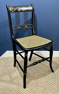 Regency Style Antique Ebonised Decorative Chinoiserie Cane Seat Chair • £95