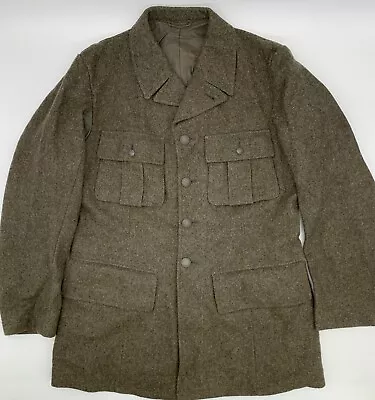 Three Crown 1947 Swedish Military Wool Trench Coat Green Army Jacket Vintage S/M • $49.95