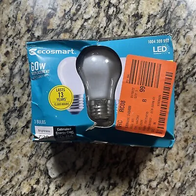 3 Pack EcoSmart 60-Watt A15 Dimmable Frosted Glass Edison LED Bulb Bright White • $14.93