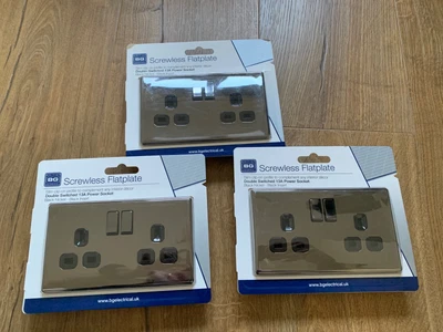 £19.99 • Buy Pack Of 3- BG Nickel Double Socket 2 Gang 13Amp Black Nickel Screwless Flatplate