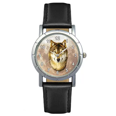 Wolf Wild Animal Mens Ladies Genuine Leather Water Resistant Wrist Watch 1800SA • £14.99