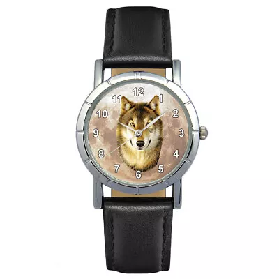 Wolf Wild Animal Mens Ladies Genuine Leather Water Resistant Wrist Watch SA1800 • £23.99