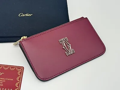 C De Cartier Cherry Red / Burgundy Wallet Card Holder New 100% Genuine Rp $585 • $375