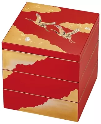 Jubako Bento Box Gold Crane Red Osechi Yamanaka Lacquerware Japan 3Layer • $110