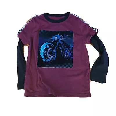 Boys Wonder Nation Shirt Long Sleeve Velvet Ant Motorcycle Picture Maroon/Black • $5.55