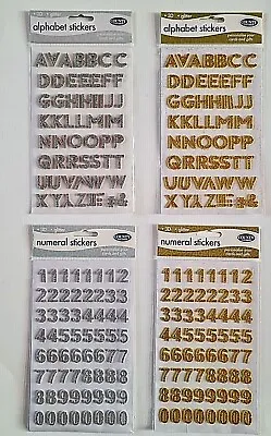 3D Glitter Alphabet Number Stickers Letters Sticky Gold Silver • £2.20